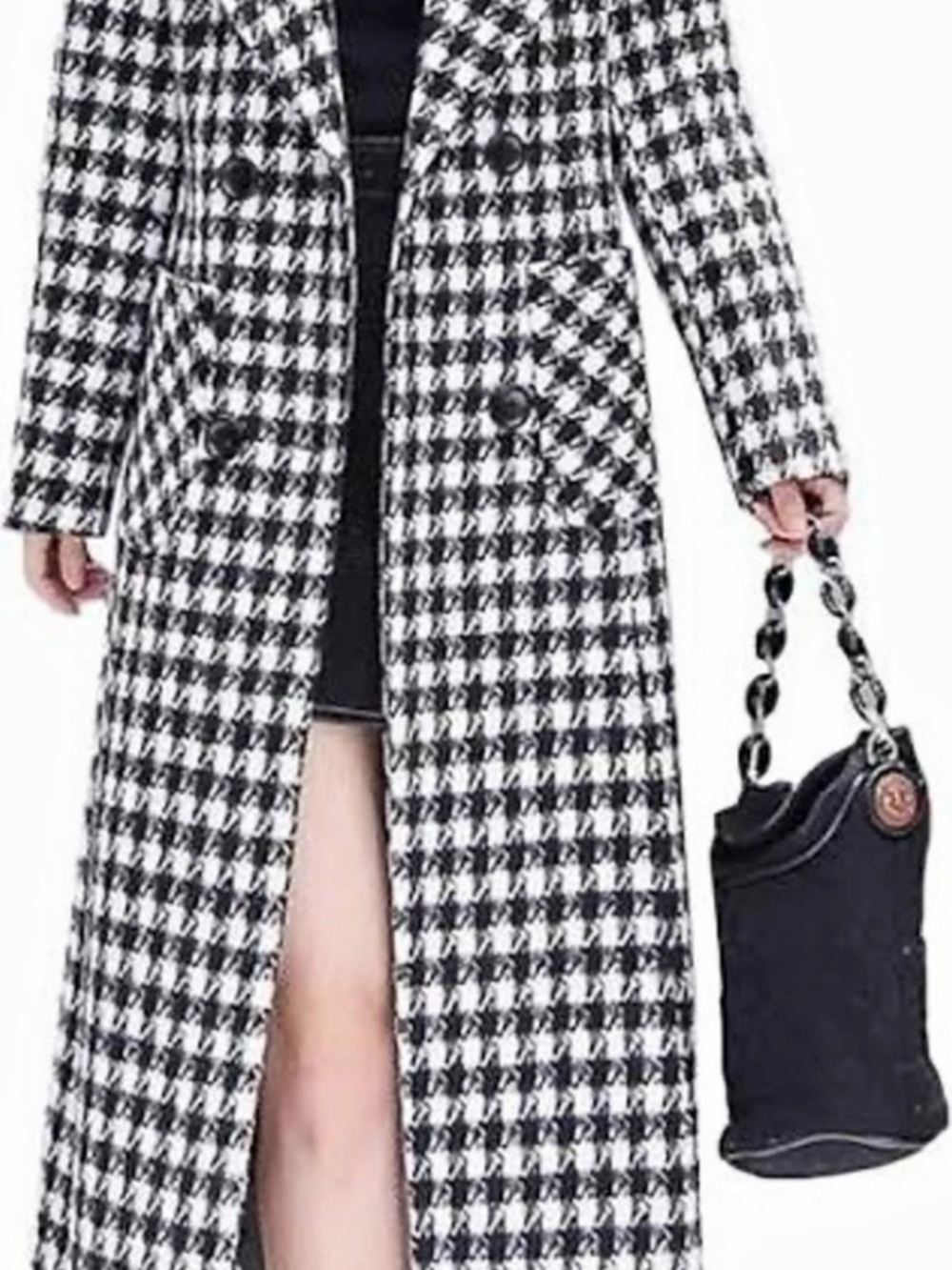 Dynamite Houndstooth Double-Breasted Coat Black & White Large